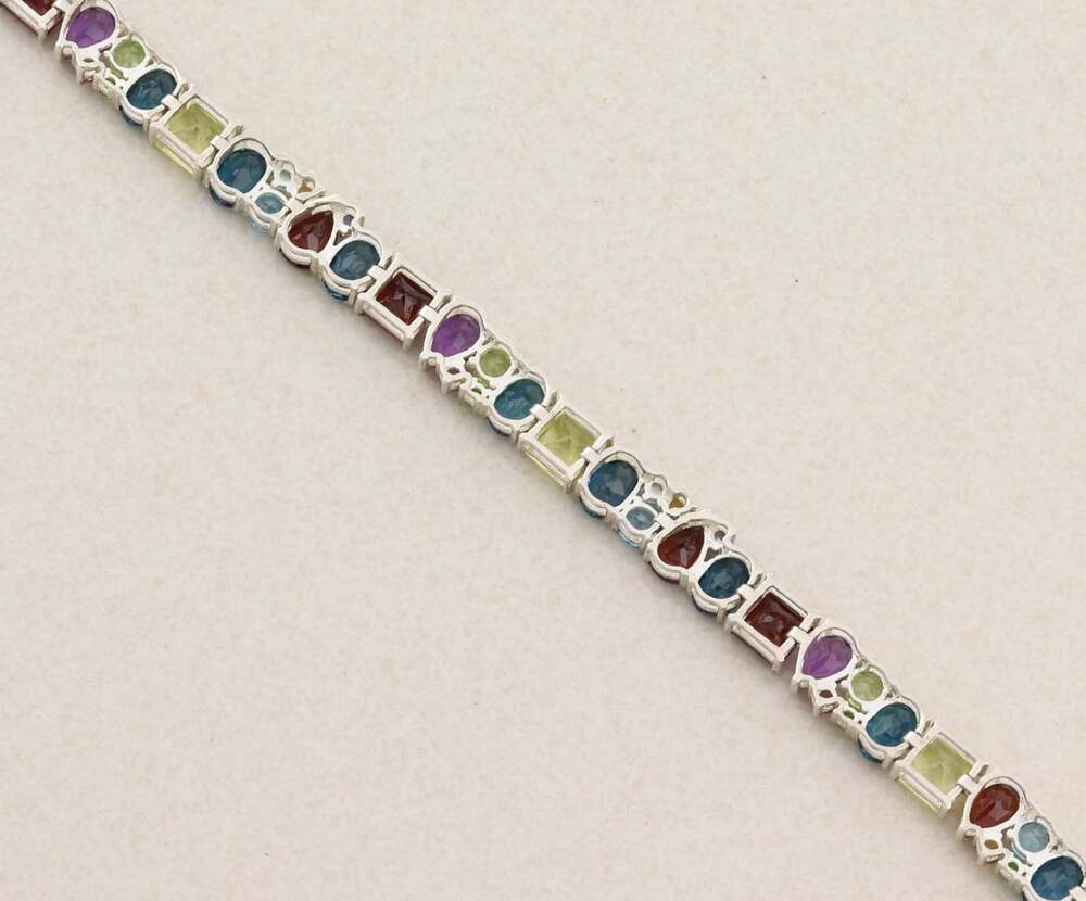 Sterling Silver Natural Multi Gemstone Tennis Bracelet 7 1/8" inch - Picture 6 of 7